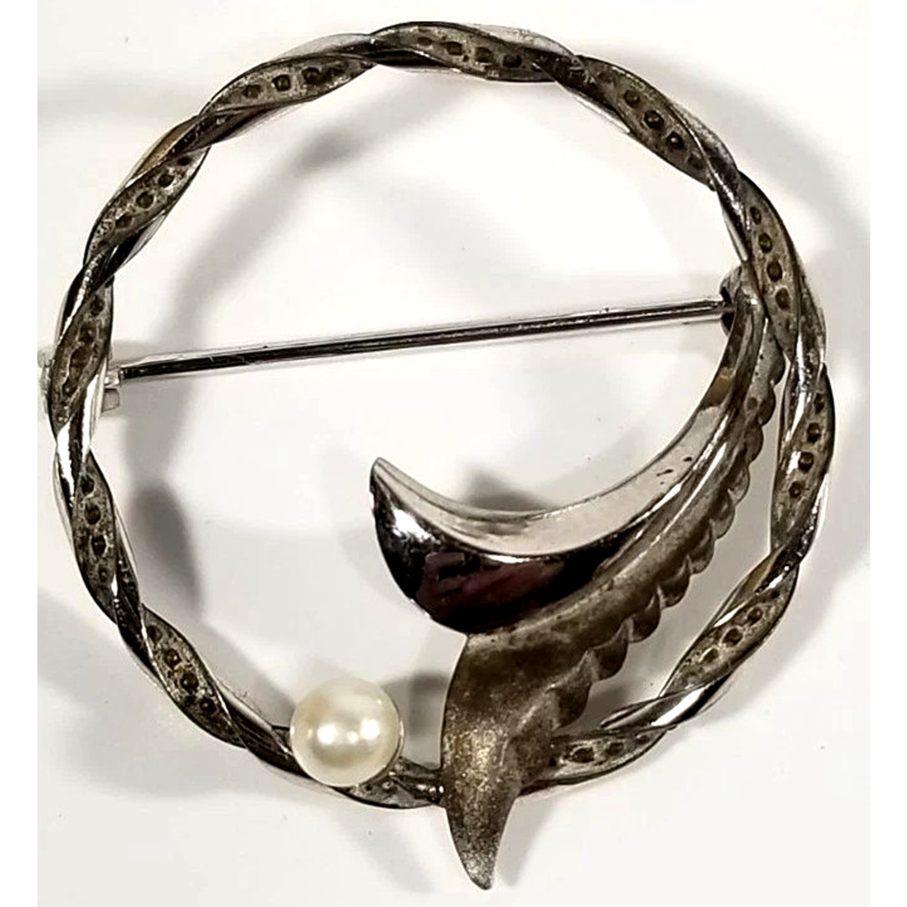 Curtis dec sterling silver 925 pearl brooch pin jewelry deco mid century vintage